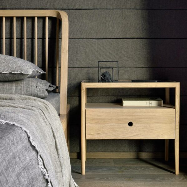 Spindle Bedside Table - Solid Oak, 55x35xH52