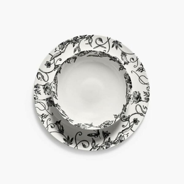 Set/4 Low Enchanted Garden Bowls - White/Black, D18