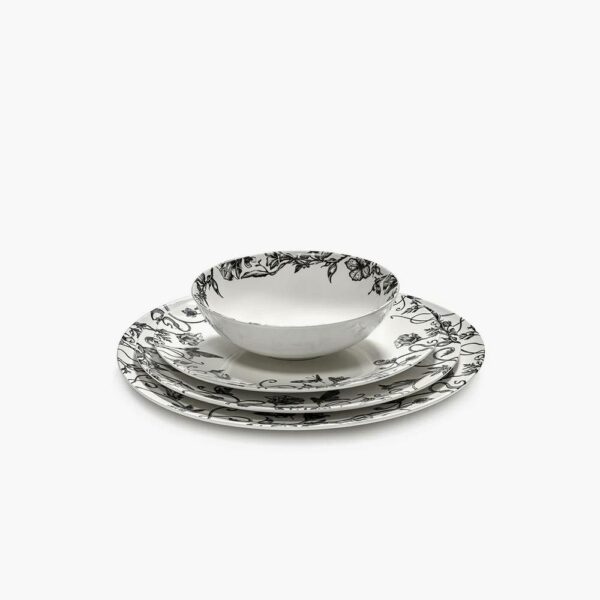 Σετ/4 Πιάτα Starter Floral Fantasy - Λευκό/Μαύρο, 23,5×23,5×H1,8