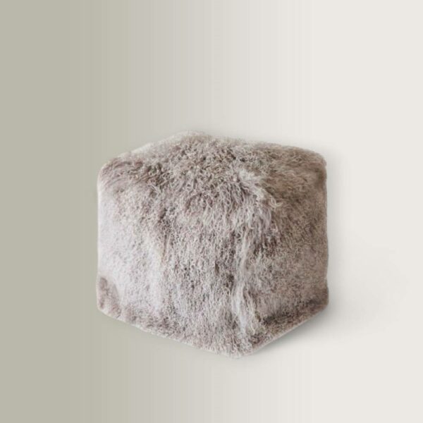 Mongolian Fur Cube Stool - Linen, 40x40xH40