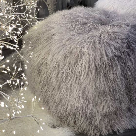 Mongolian Fur Cube Stool - Linen, 40x40xH40