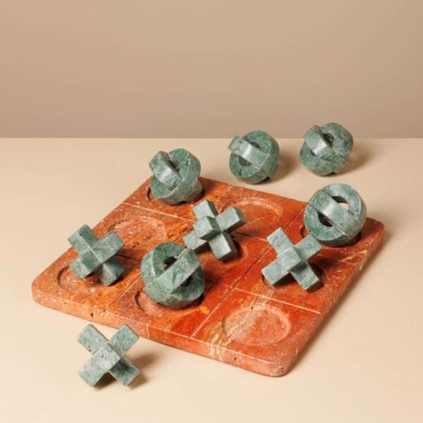 Tic Tac Toe Game - Marble/Travertine, 22.5×22.5xH6
