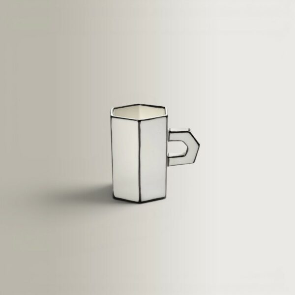 Double Espresso Mug - White - Black Carte Blanche, 8x5.8x7.7