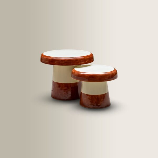 Set of 2 Shiitake Tables - White/Red (Rust)
